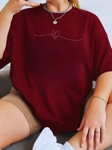 Camiseta Feminina Basica Estampada 100% Algodão Gola Redonda Blusinha Academia Trabalho Lançamentos Envio Imediado - Vinho - Visão 3