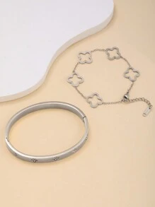 高品质时尚不锈钢花卉方晶锆石装饰手链，适合女性日常佩戴