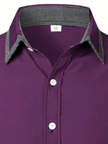 Chemise violette classique mode homme, manches longues, col simple boutonnage, design de col imprimé stylisé, convient pour le printemps, l'été, l'automne, les occasions décontractées et habillées - Prune - Voir 4