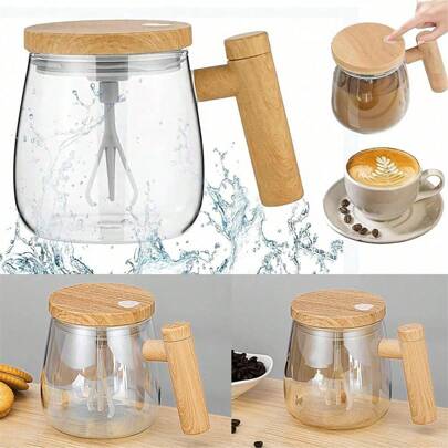 1PC 自动杯，高速电动搅拌杯，便携式玻璃咖啡杯，适用于家庭、办公室和旅行中的咖啡/牛奶/蛋白粉，电动搅拌杯，带盖自搅拌杯，自搅拌咖啡杯学校用品返校