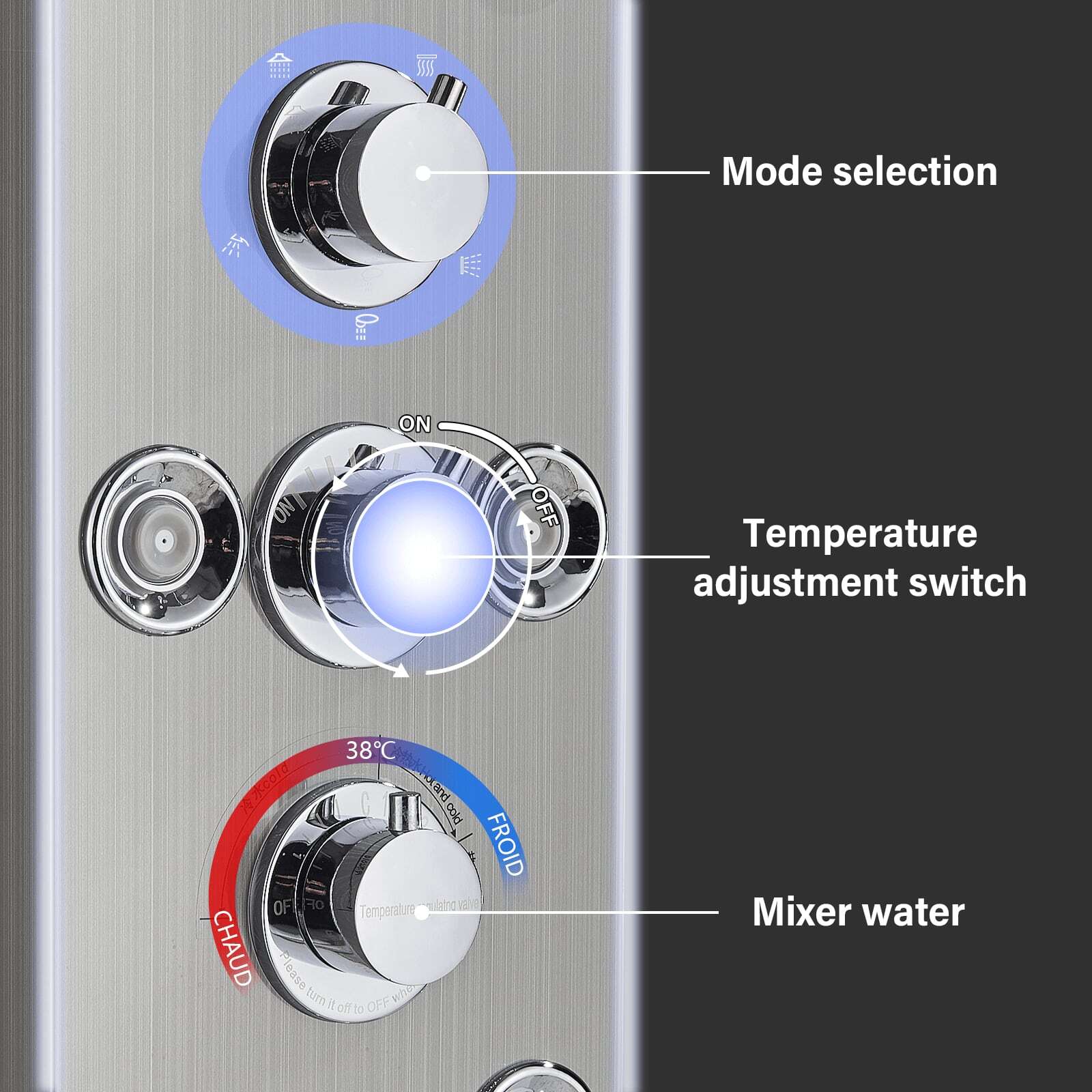 Bathroom Shower Panel Tower System LED Temperature Display Body Massage