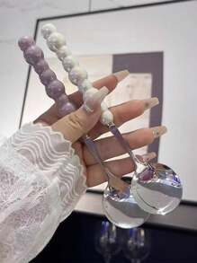 1 Muỗng thép không gỉ màu ngọc trai hình Macaron, thìa ăn bằng nhựa cán dài, đầu tròn, thích hợp cho món tráng miệng, thức ăn bổ sung, thức ăn phương Tây, quầy hàng rong, v.v. - Nhiều màu - Xem 5