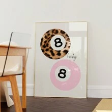 1 Pintura sobre lienzo, con marco de madera maciza, impresión de bola de billar de leopardo, cartel vintage de chica afortunada, decoración de apartamento con estética funky y retro Y2K, arte de pared para dormitorio con bola de billar rosa vintage