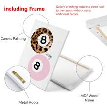 1 Pintura sobre lienzo, con marco de madera maciza, impresión de bola de billar de leopardo, cartel vintage de chica afortunada, decoración de apartamento con estética funky y retro Y2K, arte de pared para dormitorio con bola de billar rosa vintage