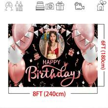 Decoración personalizada para fotografías: Globo de cumpleaños de oro rosa, telón de fondo de tela, corona de princesa de strass de oro rosa, banner de vinilo para decorar la mesa del pastel en la fiesta de cumpleaños