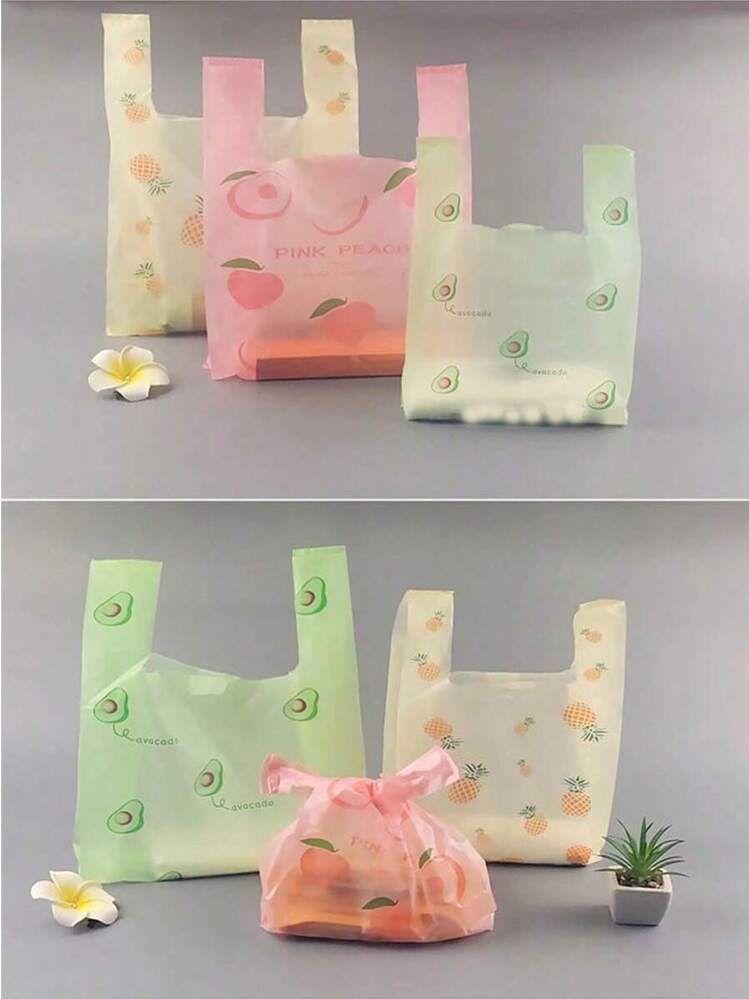 25/50/100个/包 购物袋、手提袋、包装袋、收纳袋、多用途袋、粉色便利袋、垃圾袋，适用于旅行、户外活动、超市购物、返校季、婚礼、情人节包装等场合，带有轻微印刷痕迹、图案和不影响使用的杂质。 - 多色 - 查看 5