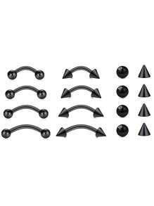 AVYRING 16pcs Eyebrow Piercing Jewelry Stainless Steel Curved Barbell Tiny Eyebrow Ring Vertical Labret Lip Jewelry Ear Rook Helix Conch Daith For Men 16g 6mm/8mm/10mm/12mm