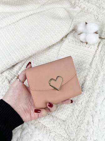 Metal Heart Small Wallet Coin Pocket Small Purse Bifold Women Wallet Mini,Lightweight Minimalist,Fashion,Modern,Business,For AnniversaryFor Christmas,On Valentine DayFor Birthday GiftFor GiftFor Lover For Women,For Girls,For Lady,For Female,Bag School Supplies For School Dorm Room & Back To School