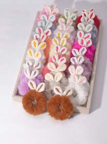 10 piezas Elásticos para el pelo en forma de orejas de conejo de peluche, color aleatorio - Multicolor - Ver 2