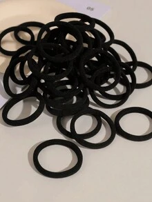 20pcs/50pcs 女童头带，黑色纯色弹力发带，日常使用，简约耐用，厚马尾发带，款式简洁优雅，高弹力无缝发饰 - 黑色 - 查看 3