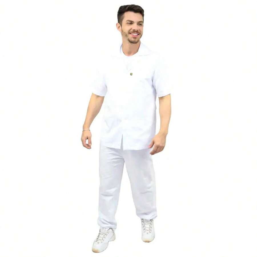 Men's Short Sleeve Lab Coat - 白色 - 查看 1