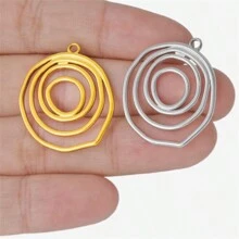 5pcs High-End Fashionable Multipattern Stainless Steel Gold And Silver Sunburst Geometric Pendant Ring Charms, Suitable For DIY Jewelry Making Necklace Bracelet Earrings
