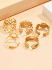 5 件/套优雅空心编织不锈钢可调节戒指，适合日常女士佩戴 - 套裝戒指 - 查看 6