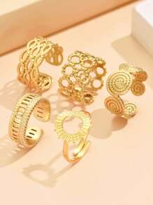 5 件/套优雅空心编织不锈钢可调节戒指，适合日常女士佩戴 - 套裝戒指 - 查看 3