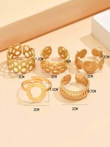 5 件/套优雅空心编织不锈钢可调节戒指，适合日常女士佩戴 - 套裝戒指 - 查看 5