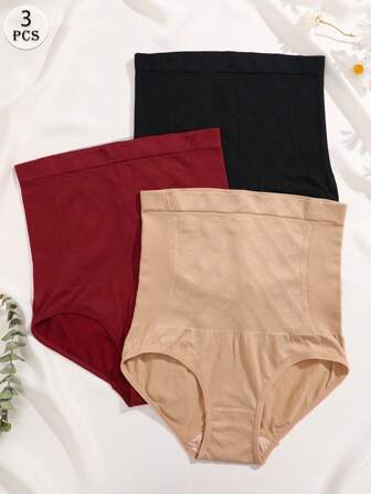 FINETOO 3pcs Women Solid/Printed/Striped High Waist Triangle Underwear