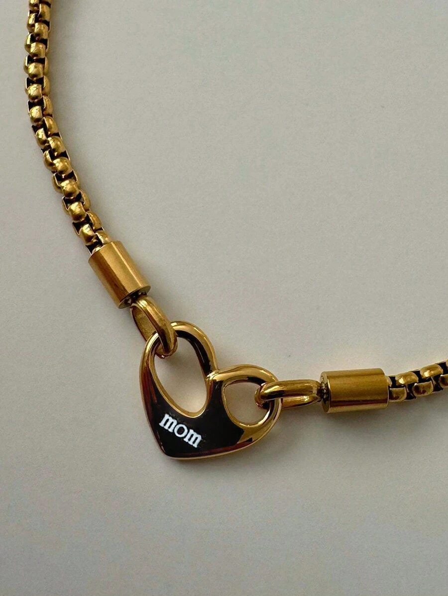 1 chiếc vòng cổ mặt dây chuyền hình trái tim bằng thép không gỉ khắc chữ "MOM", phù hợp cho cả nam và nữ, món quà tuyệt vời cho mẹ vào Ngày của mẹ, Lễ tạ ơn hoặc Giáng sinh Valentine, Mẹ, Mẹ, Ngày của mẹ, Quà tặng - mẹ vàng - Xem 1