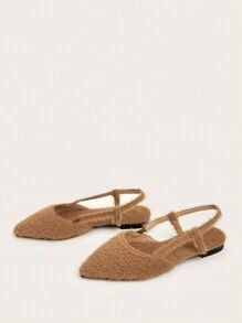 2024 New Women's Fashion Versatile European & American Style Pointed Toe Backless Flat Shoes, Slip-On Fuzzy Shoes