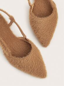 2024 New Women's Fashion Versatile European & American Style Pointed Toe Backless Flat Shoes, Slip-On Fuzzy Shoes