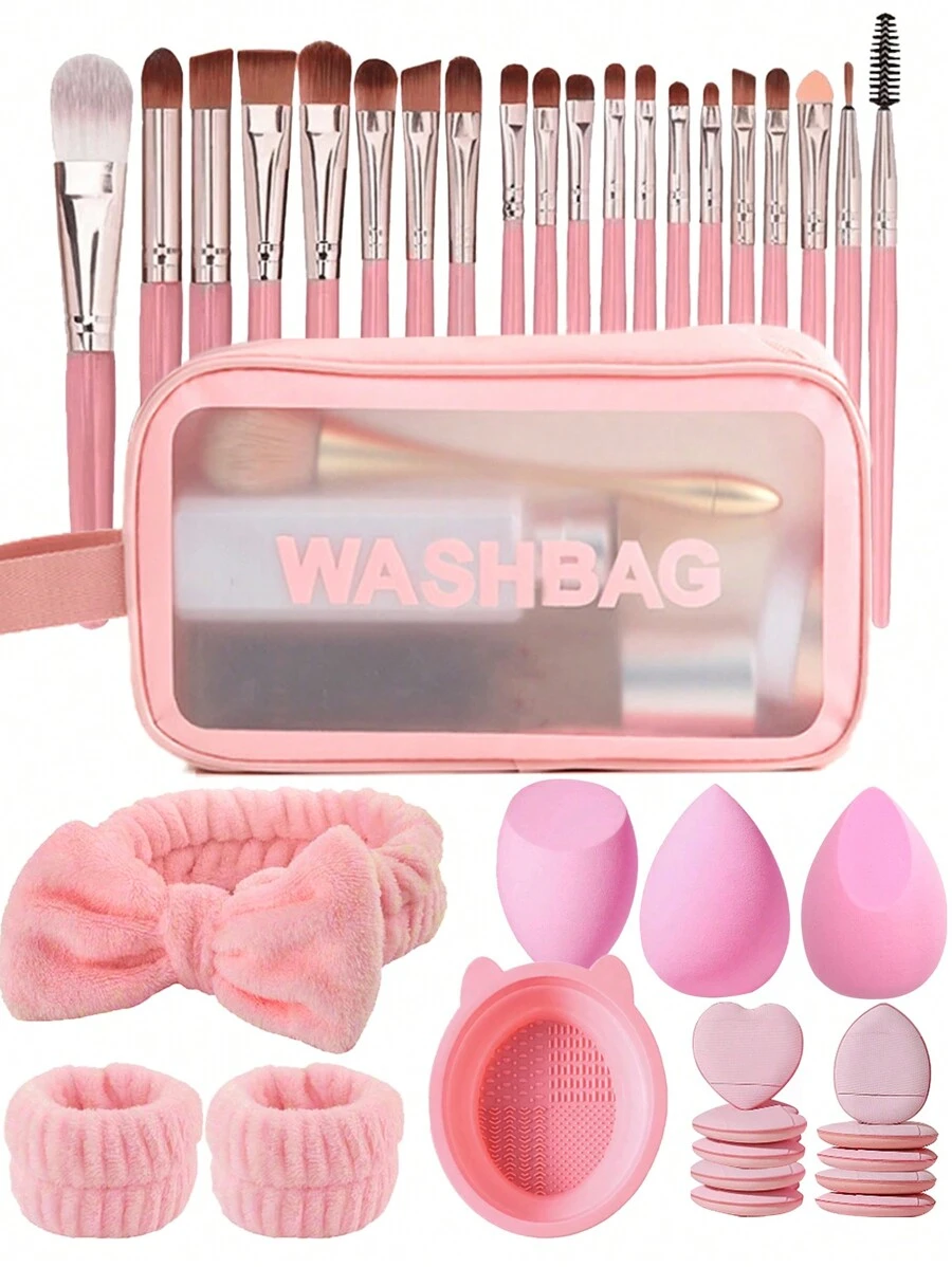 43 件化妆刷套装，包括化妆海绵、三角粉扑、化妆海绵、化妆海绵、化妆粉扑、化妆搅拌器、化妆工具散粉扑和迷你手指粉扑，非常适合初学者化妆，柔软亲肤，非乳胶海绵和粉扑，适合所有皮肤类型，腮红、粉底、面霜和粉扑，干湿化妆海绵 - 彩色 - 查看 1