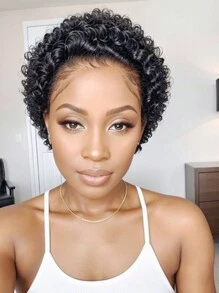 Krótkie Pixie Cut Koronkowa Peruka Kręcone Peruki Z Ludzkich Włosów 13x1 Przednia Przezroczysta Koronka Dla Kobiet 6 Cal Krótkie Kręcone Kinky Ludzkie Włosy Peruka Głębokie Kręcone Brazylijskie Włosy Peruka Z Prawdziwych Włosów Dla Urody I Pielęgnacji Osobistej