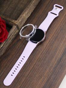 Ensemble de bracelet et étui compatible avec Samsung Galaxy Watch, pour femmes, doux, imperméable, avec boucle à rivets. Bracelet en silicone pour sport + étui en PC brillant incrusté de diamants, résistant aux chocs et aux rayures, compatible avec les séries Samsung Galaxy Watch 4/5/6/7 40MM 44MM