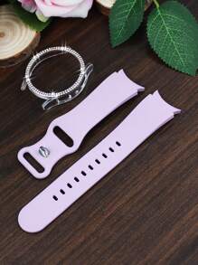 Ensemble de bracelet et étui compatible avec Samsung Galaxy Watch, pour femmes, doux, imperméable, avec boucle à rivets. Bracelet en silicone pour sport + étui en PC brillant incrusté de diamants, résistant aux chocs et aux rayures, compatible avec les séries Samsung Galaxy Watch 4/5/6/7 40MM 44MM