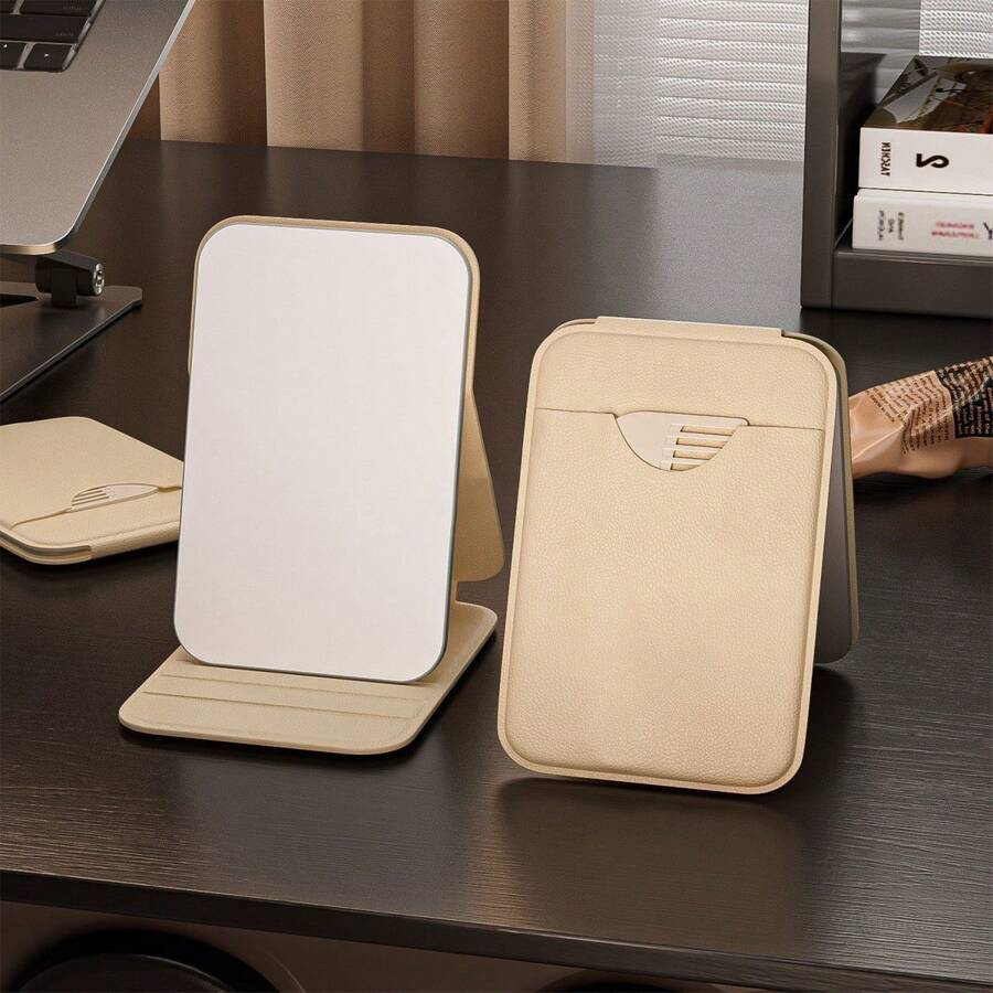 1 Gương trang điểm cầm tay kèm lược, màu trơn, da PU, đơn giản, di động, có thể gập lại, gương bỏ túi đáng yêu làm quà tặng tốt nhất - gương trang điểm lược - Xem 1