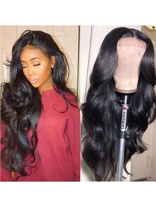 36 英寸 180% 密度波浪巴西处女真人发蕾丝前假发 预拔 13x4 蕾丝前假发 黑色 女士波浪假发 无胶黑色假发 成品假发 - 自然色&黑色系 - 查看 2
