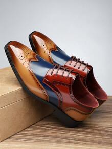 1 Pair Men's Color Block Casual Oxford Shoes, Plus Size Anti-Slip Durable Business Shoes - Khaki - View 1