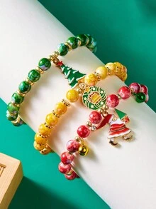 Bộ 3 sản phẩm Cây thông Noel, Ông già Noel, Người tuyết, Chuông, Tuần lộc, Vòng tay hạt bông tuyết dành cho nữ, Quà tặng ngày lễ Giáng sinh - màu sắc hỗn hợp - Xem 5