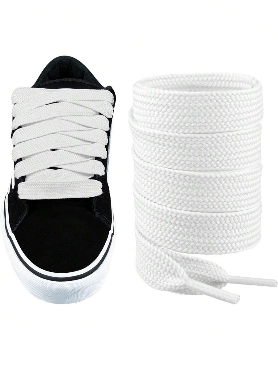 1pair Thick Flat 3/4" Wide Shoelaces Solid Color Strings For All Shoe Types - Sneaker Shoe Laces,Casual Shoes,White Shoes,Basketball Shoes - White - View 1