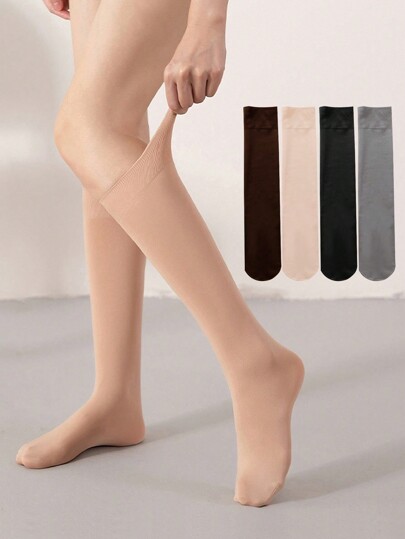 1 /2/3pairs Velvet Women's Stockings ,Solid Color Mid-Calf Length Medias, Calf Socks,Leg Warmers ,Crew Socks,Long Socks,Knee Socks,Suitable For Autumn And Winter, Y2k