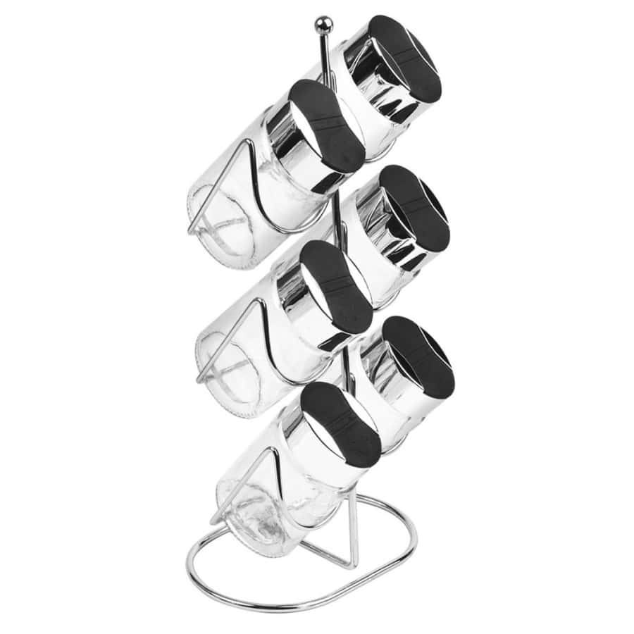 Spice Rack With 6 Glass Jars And Stainless Steel Wire Support for Sale