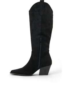 Women's Western Cowgirl Style Rhinestone Embellished Mid-Calf Boots - Black - View 7