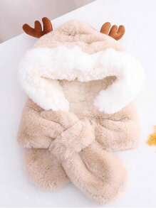 冬季儿童鹿角围巾，带有可爱的鹿图案，帽子和围巾套装，厚实温暖的一体式婴儿帽，适合秋冬季，可爱的鹿角在万圣节和圣诞节很受欢迎 - 長方形圍巾 - 查看 10