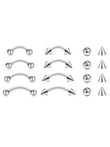 AVYRING 16pcs Eyebrow Piercing Jewelry Stainless Steel Curved Barbell Tiny Eyebrow Ring Vertical Labret Lip Jewelry Ear Rook Helix Conch Daith For Men 16g 6mm/8mm/10mm/12mm