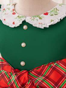 Young Girl Christmas Party Puff Sleeve Collar Puff Dress, Suitable For Role Play Party - Dark Green - View 4