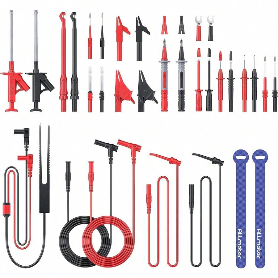 ALLmeter 27PCS Messspitzen für Multimeter Prüfkabel Kits Krokodilklemmen mit kabel Messkabel Messleitungen SMD Pinzetten Prüfspitzen Testhaken bananenstecker kabel für Haushaltsgeräte industrielle - Verschiedenfarbig - Übersicht 1