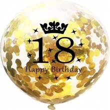 18岁生日气球金色和黑色18岁生日装饰用乳胶金色五彩纸屑气球18岁周年主题生日快乐派对用品15个装12英寸 - 金色 - 查看 3