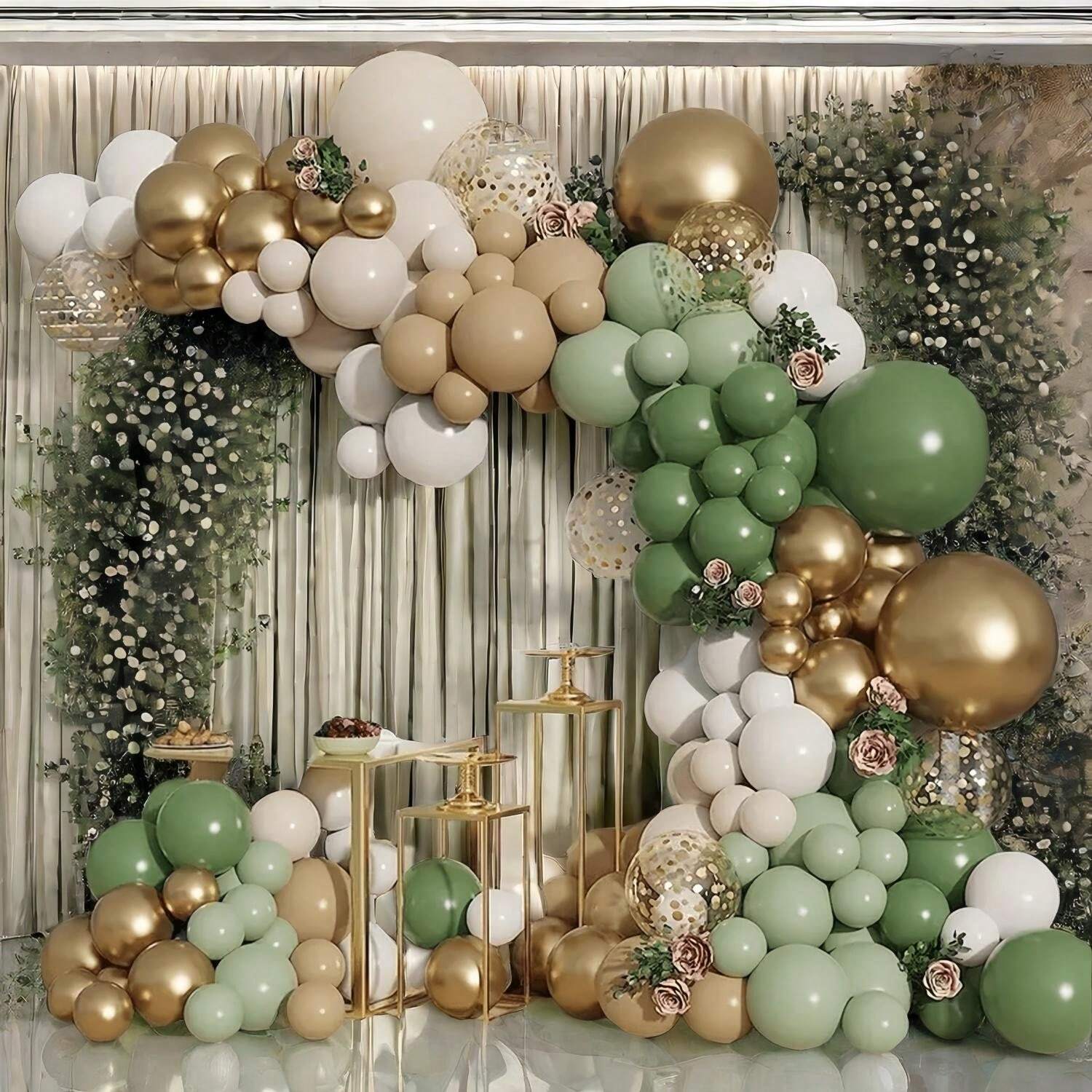 141pcs Sage Green Sand Gold Balloons Garland Arch Kit White Nude