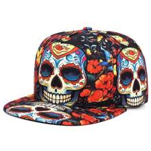 1 pieza Gorra de béisbol de moda para hombres con estampado de calavera y rosa, ajustable, unisex, protección solar para exteriores, adecuada para primavera/otoño, viajes, fiestas en la playa - impresión - Ver 19