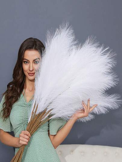 100/80/60/50 piezas/30 piezas/20 piezas/15 piezas/10 piezas/5 piezas/1 pieza de 55CM / 97CM Hierba de Pampas artificial blanca falsa, decoración de habitación de 1,8 pies de altura, ramas de hierba pomposa artificial grande para decoración de sala de estar, relleno de jarrón, decoración bohemia del hogar