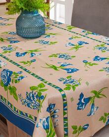 Linen Tablecloth 1.50m X 1.40m 4 Places Printed - Flores AZUL e VERDE - View 2