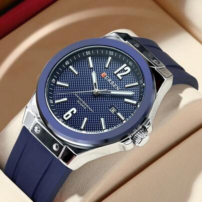  CURREN Men Sports Watches, Silicone Band, Calendar, Waterproof, Fashion Quartz Wristwatches, Gifts