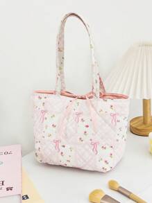 多功能午餐包 日常手提迷你手提包 清新碎花绗缝女士手柄化妆包 清新花卉大号化妆包带手柄 可爱花卉蝴蝶结单肩包 通勤午餐盒包 大容量食物收纳包 小午餐包 日常购物包 - 彩色 - 查看 8