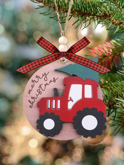 1 peça, ornamento de trator alegre, ornamento de fazenda de trator, ornamento de madeira de 2 camadas, decoração de ornamento pendurado em árvore, decoração de festival, decorações para casa, primeiro ornamento do bebê, ornamento de lembrança de fazenda e rancho, decoração para casa, decoração de quarto, decoração de parede