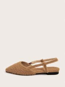 2024 New Women's Fashion Versatile European & American Style Pointed Toe Backless Flat Shoes, Slip-On Fuzzy Shoes