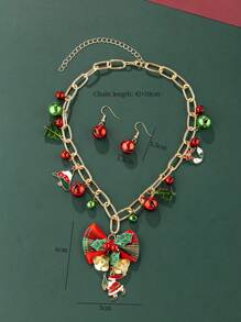 1pc Christmas Bells & Santa Claus & Christmas Tree Metal Chain Necklace & Earring Set - Multicolor - View 3