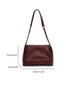 Simple Stylish Soft PU Chain Flap Wine Red Shoulder Bag For Women